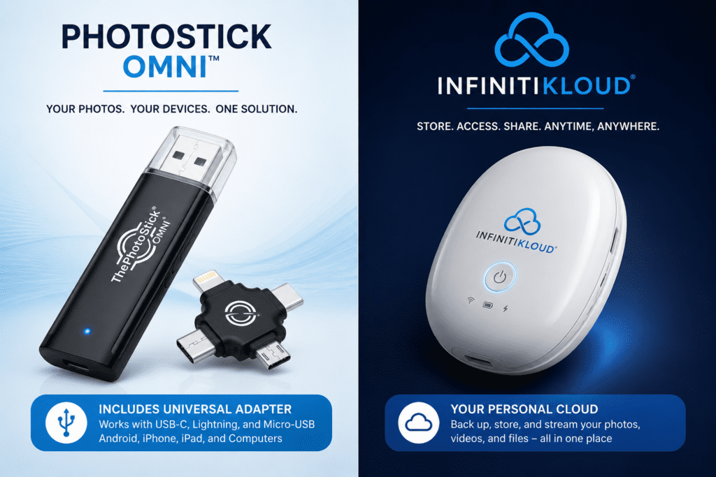 Photostick Omni Vs Infinitikloud (2026): Which One Actually Works? 6 PhotoStick Omni vs InfinitiKloud automated photo backup flash drives comparison.