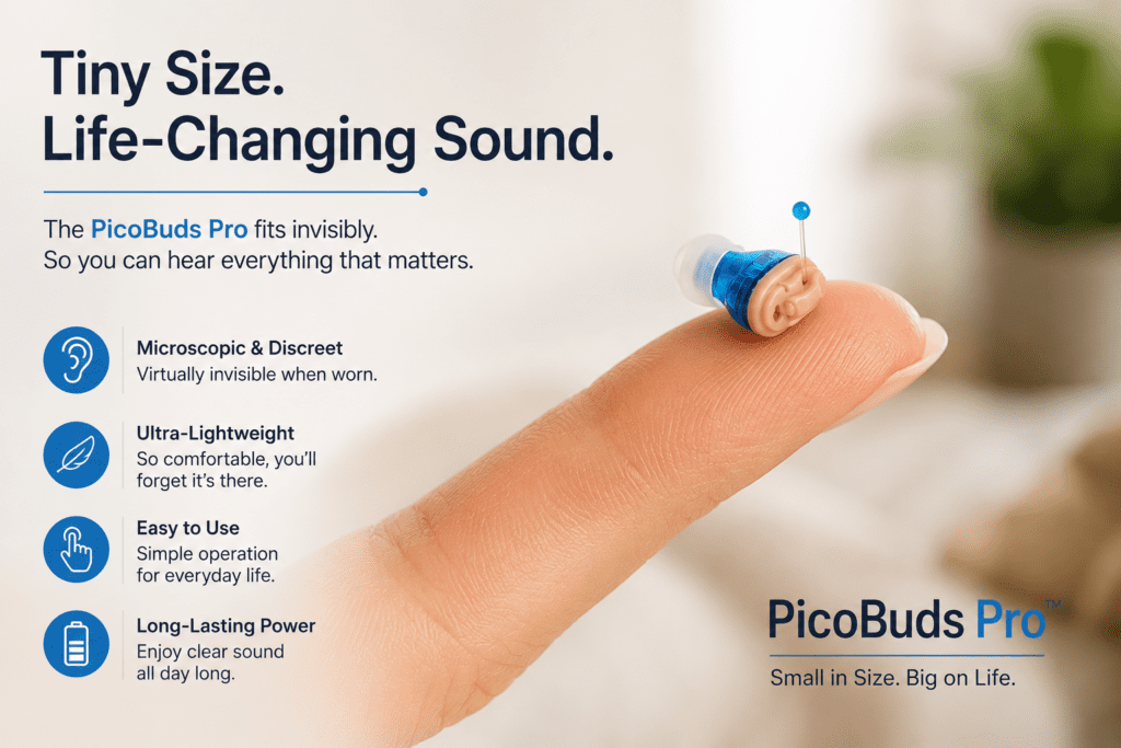 PicoBuds Pro Review (2026): Is This Invisible Hearing Amplifier Actually Worth It? 3 PicoBuds Pro invisible hearing amplifier resting on a finger