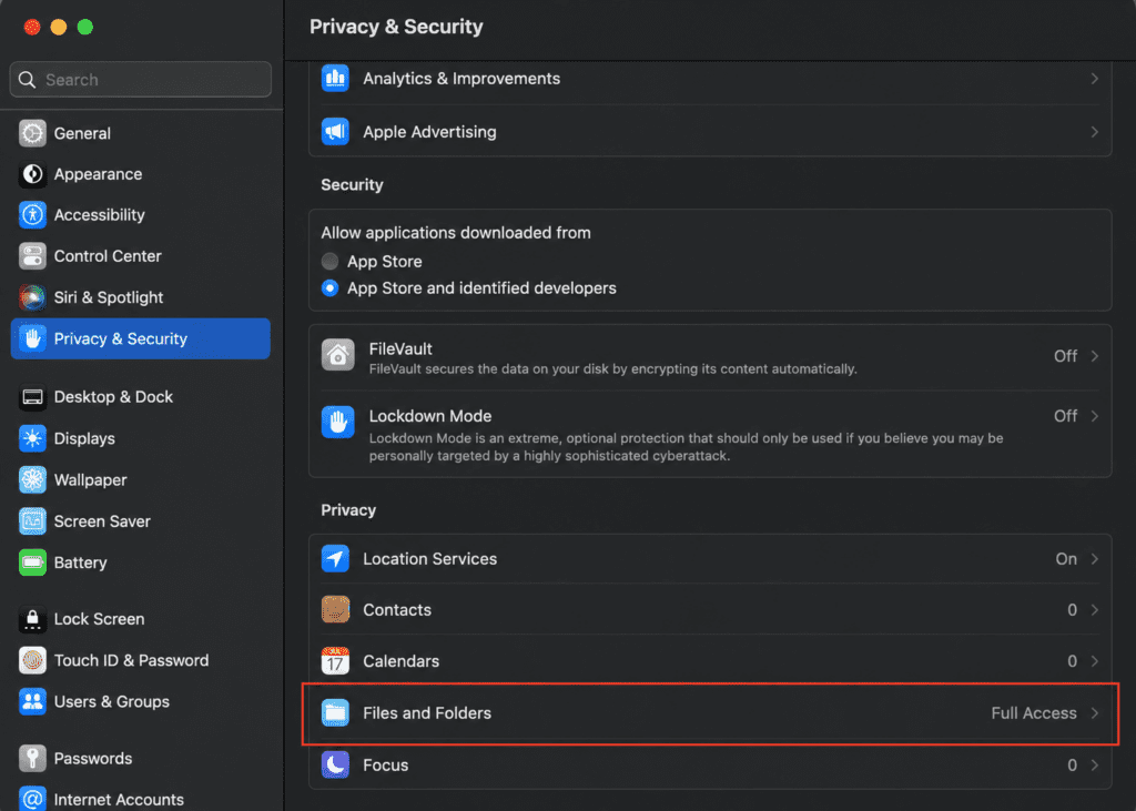 macOS Sonoma System Settings Full Disk Access for PhotoStick