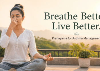 Person practicing pranayama breathing exercise for asthma management