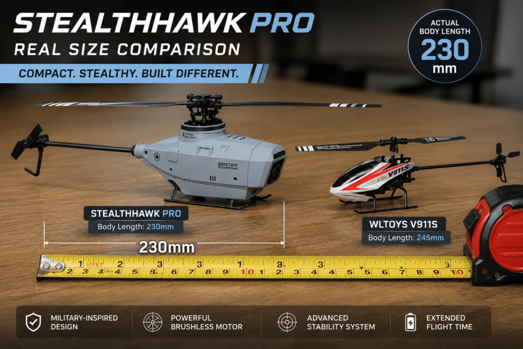 StealthHawk Pro Reviews 2026: What Every Buyer Needs to Know Before Spending $149 2 StealthHawk Pro RC helicopter drone size comparison - 230mm body
