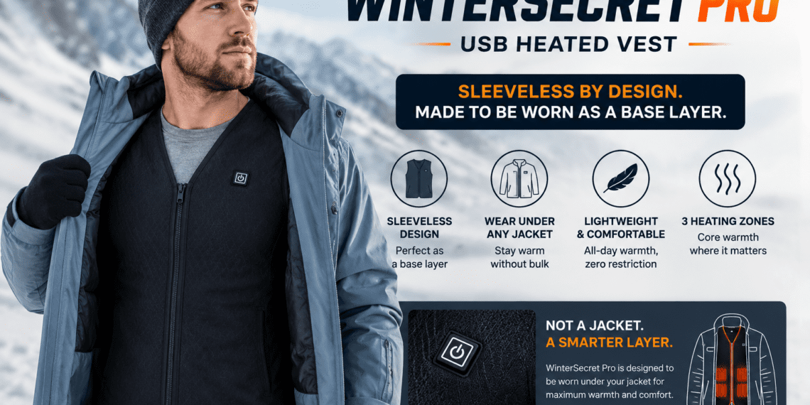 Wintersecret Pro Reviews 2026: The Heated Vest Truth Every Buyer Deserves 5 WinterSecret Pro USB heated vest worn as base layer under jacket - sleeveless design