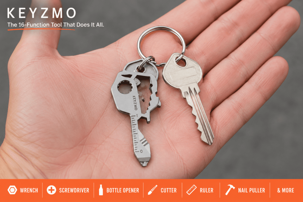 Keyzmo Reviews 2026: We Tested All 16 Tools So You Don't Have To 4 Keyzmo 16-in-1 multi-tool key size comparison with standard house key