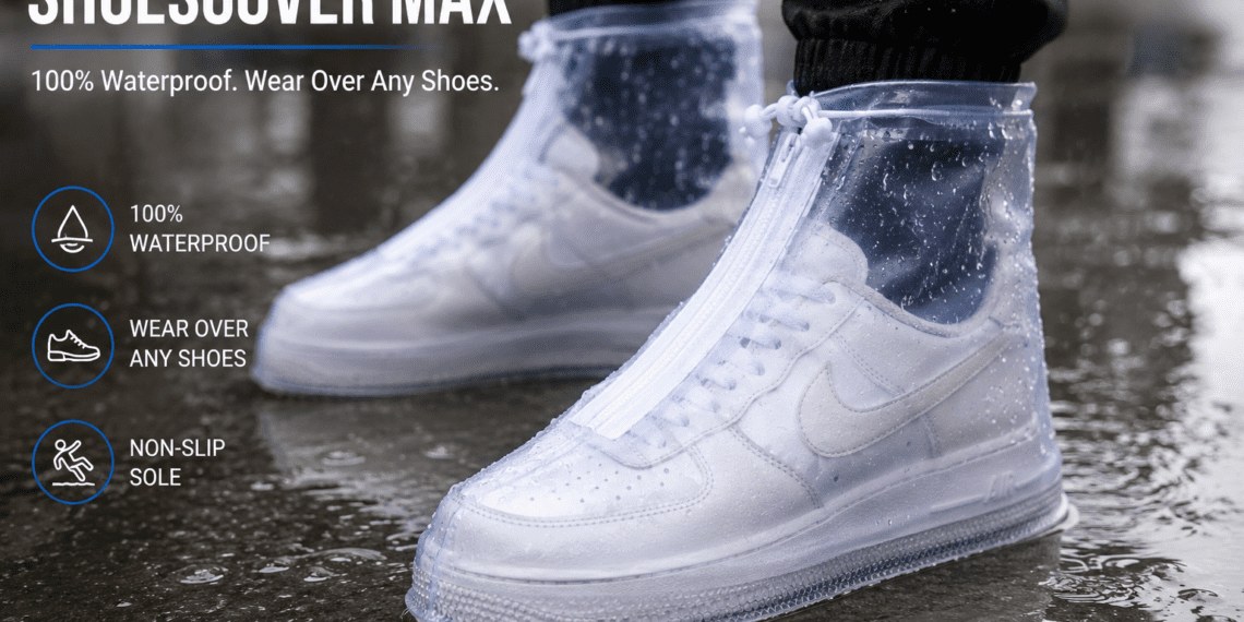 Shoescover Max Reviews 2026: The Honest Rain Protection Test 5 ShoesCover Max transparent waterproof shoe cover worn on sneaker in rain