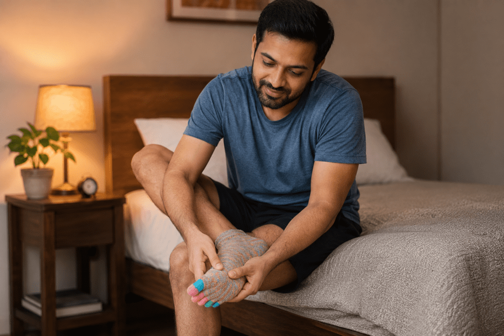 How To Give Yourself A Foot Massage: The Ultimate Guide To Instant Relief (2026 Update) 6 Everyday man relieving plantar fasciitis pain with a DIY foot massage at home.
