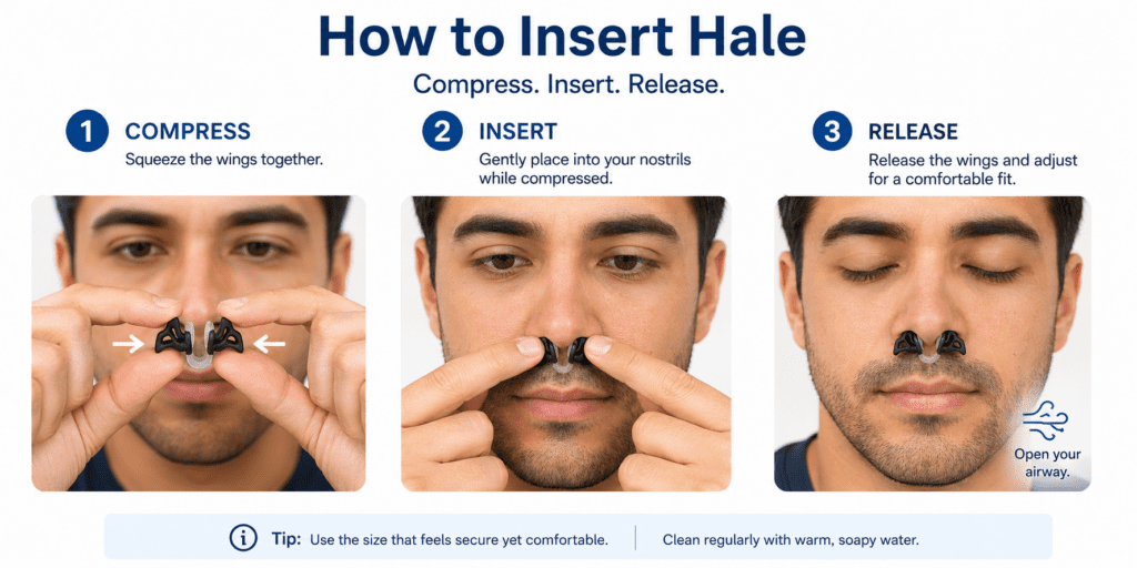 How to insert the Hale Breathing Aid nasal dilator step by step