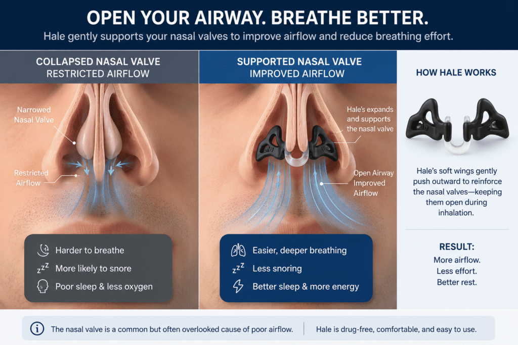 Nasal passage before and after Hale Breathing Aid showing improved airflow