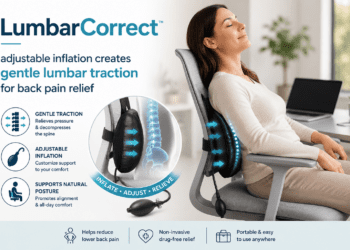 LumbarCorrect inflatable lumbar decompression belt with hand pump and air chambers