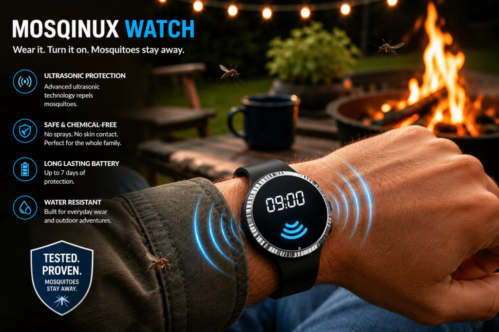 Mosqinux Watch Review: We Found the CDC's Verdict. Read This First. 1 Mosqinux Watch being tested outdoors for mosquito repelling