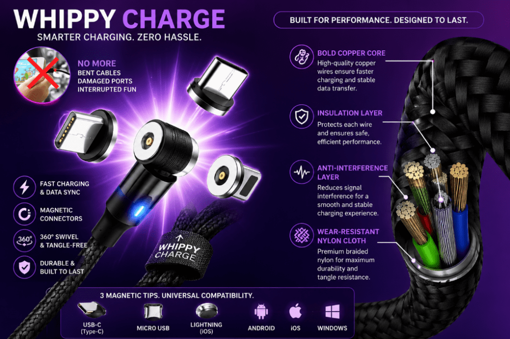 Whippy Charge Review (2026): A Magnetic Cable, Rated Against A Reliable One 7 Key Features & Real-World Benefits