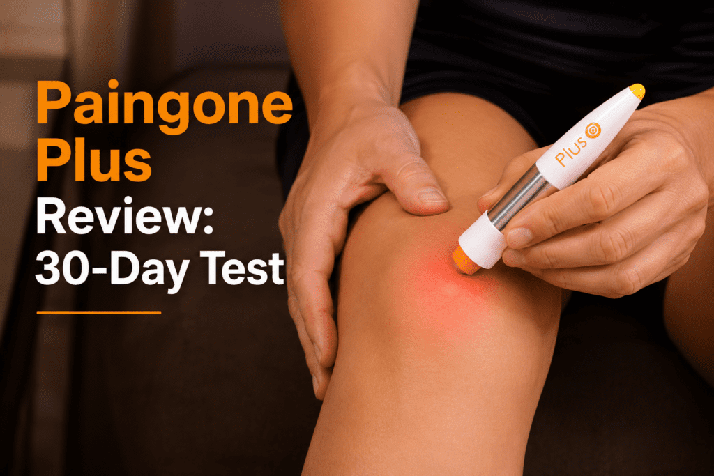 Paingone Plus Review (2026 Update): Does This Automatic TENS Pen Actually Work? 1 Paingone Plus automatic TENS pen being used on a sore knee.