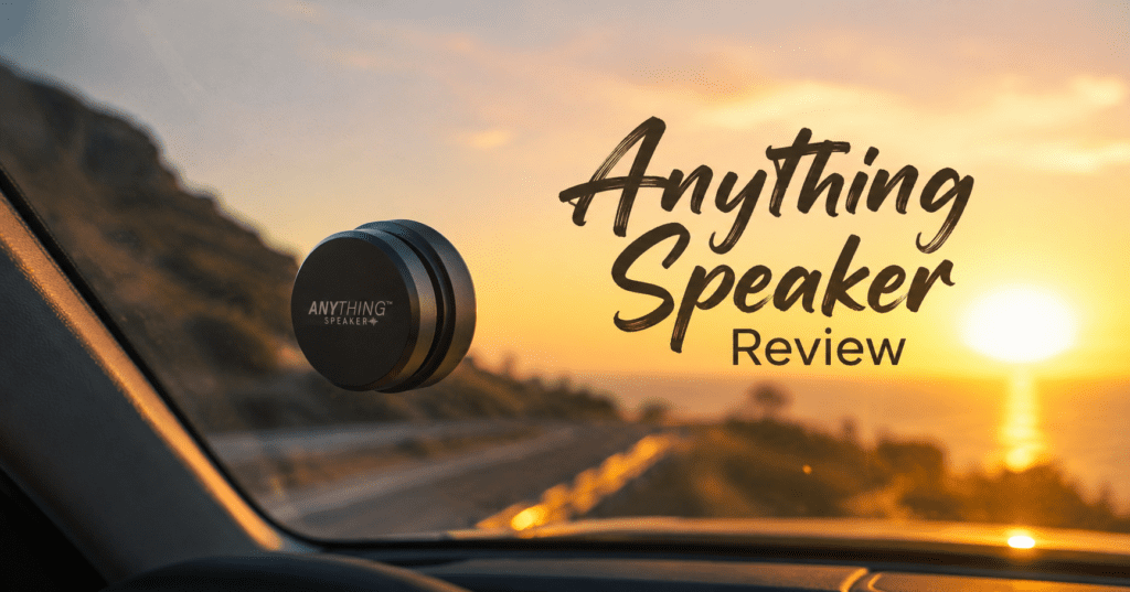 Anything Speaker Review (2026): Does the Viral Surface Speaker Work? 3 Anything Speaker bone conduction device attached to a car windshield.