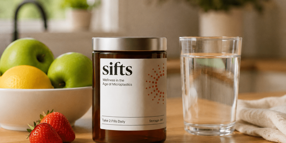 Sifts Microplastic Review: Can A Supplement Actually Detox Plastic? 5 Sifts Microplastic Support supplement in a reusable glass jar.