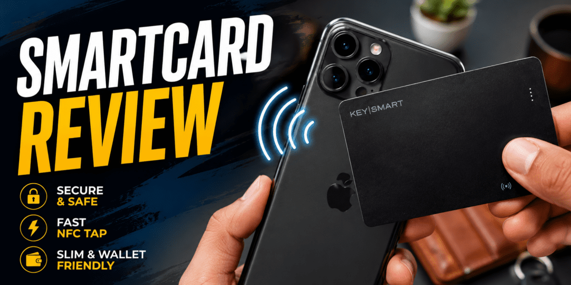 Smartcard Review: Is It The Best Digital Business Card? (Tested) 5 Person tapping a SmartCard NFC digital business card to an iPhone to share contact info.