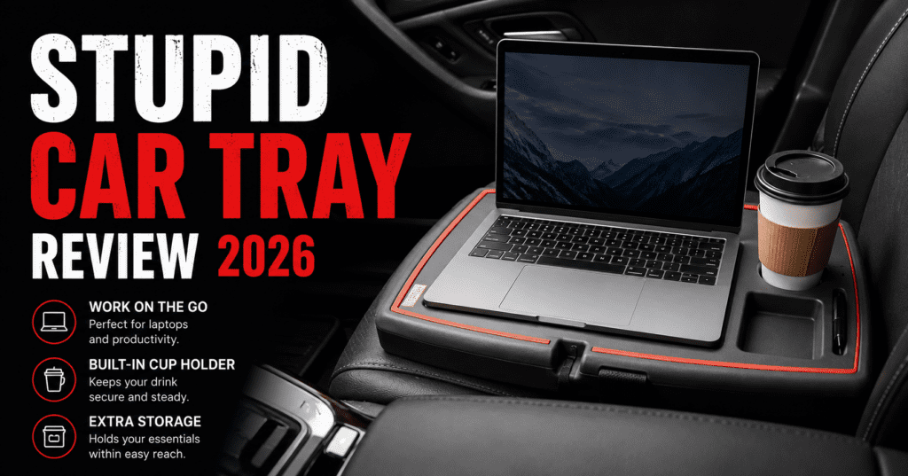 Stupid Car Tray sitting level on a passenger seat holding a laptop.