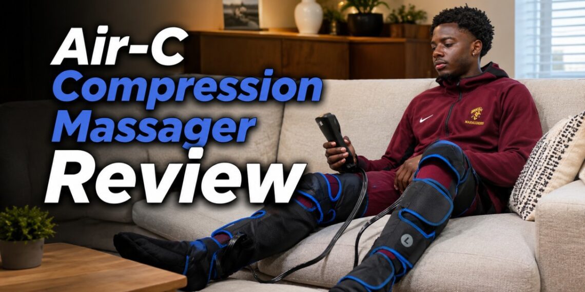 Air-C Compression Massager Review: Read This Before You Buy 5 "Person relaxing using the Air-C Compression Massager on their legs"