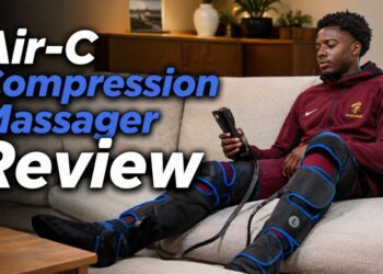 "Person relaxing using the Air-C Compression Massager on their legs"