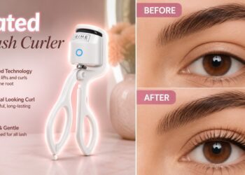 Bime Beauty heated eyelash curler side-by-side before and after results on straight eyelashes.