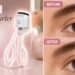 Bime Beauty heated eyelash curler side-by-side before and after results on straight eyelashes.