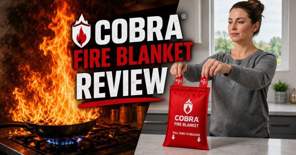 Person using Cobra Fire Blanket to put out a kitchen grease fire.