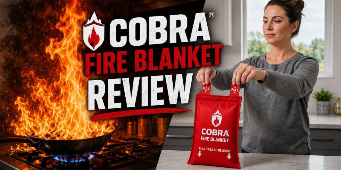 Cobra Fire Blanket Review (2026): Legit Safety Gear Or Gimmick? 5 Person using Cobra Fire Blanket to put out a kitchen grease fire.