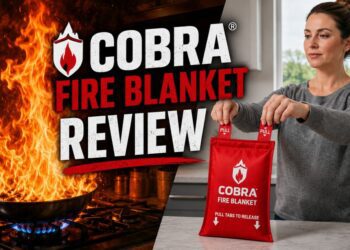 Person using Cobra Fire Blanket to put out a kitchen grease fire.