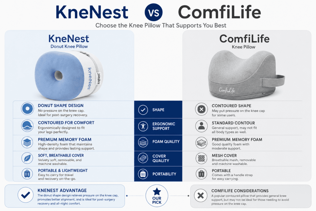 KneNest vs ComfiLife: Which Knee Pillow Wins? (2026 Honest Comparison) 1 KneNest vs ComfiLife knee pillow side by side comparison