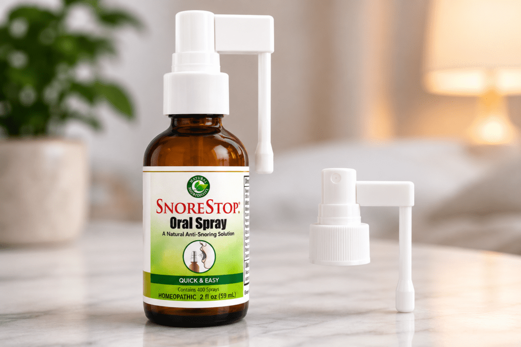 SnoreStop bottle and spray nozzle