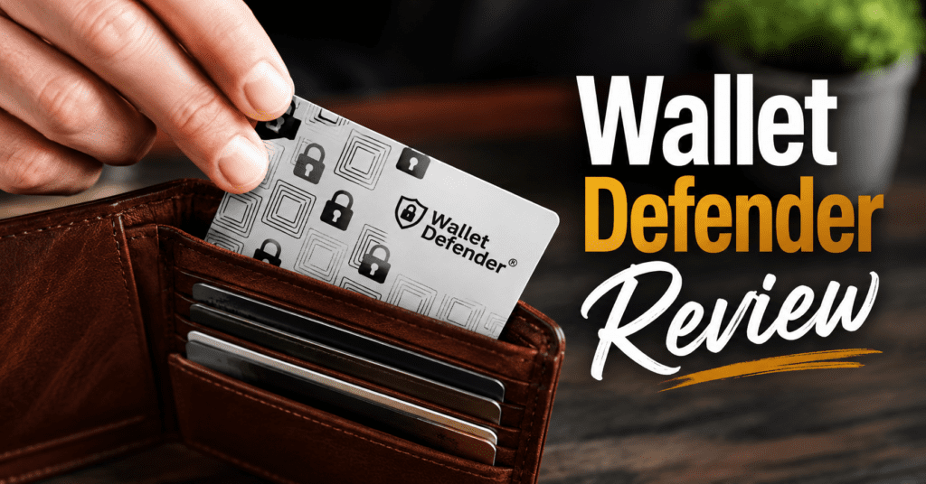 Wallet Defender Review 2026: Does It Really Stop Hackers? 3 Wallet Defender RFID blocking card being placed into a leather wallet