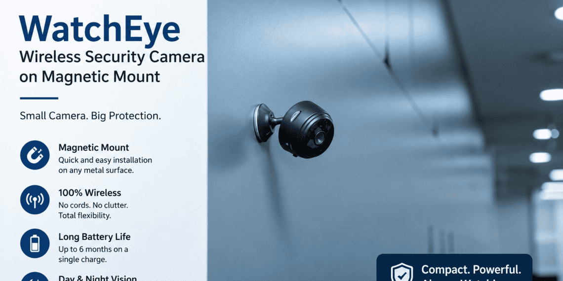 GuardHouse WatchEye wireless security camera on magnetic mount